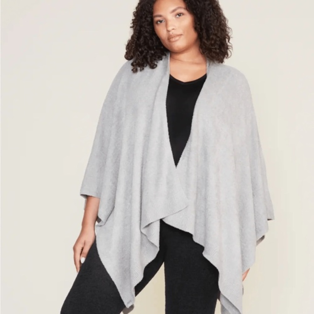 Barefoot Dreams Cozy Gray Draped Shawl Cardigan‎ Bamboo Chic Lite OS
